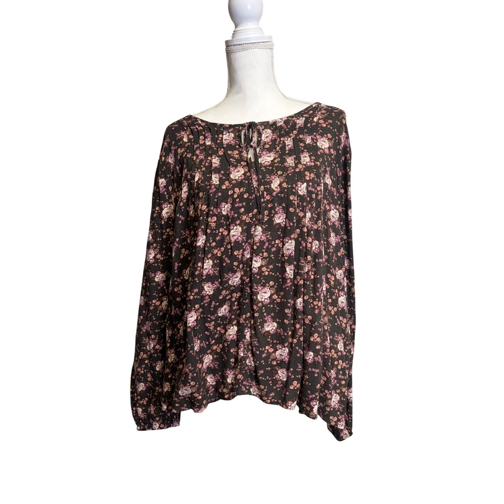Lucky Brand Women's 100% Cotton Long Sleeve Shirt with Pink Flowers Size XXL